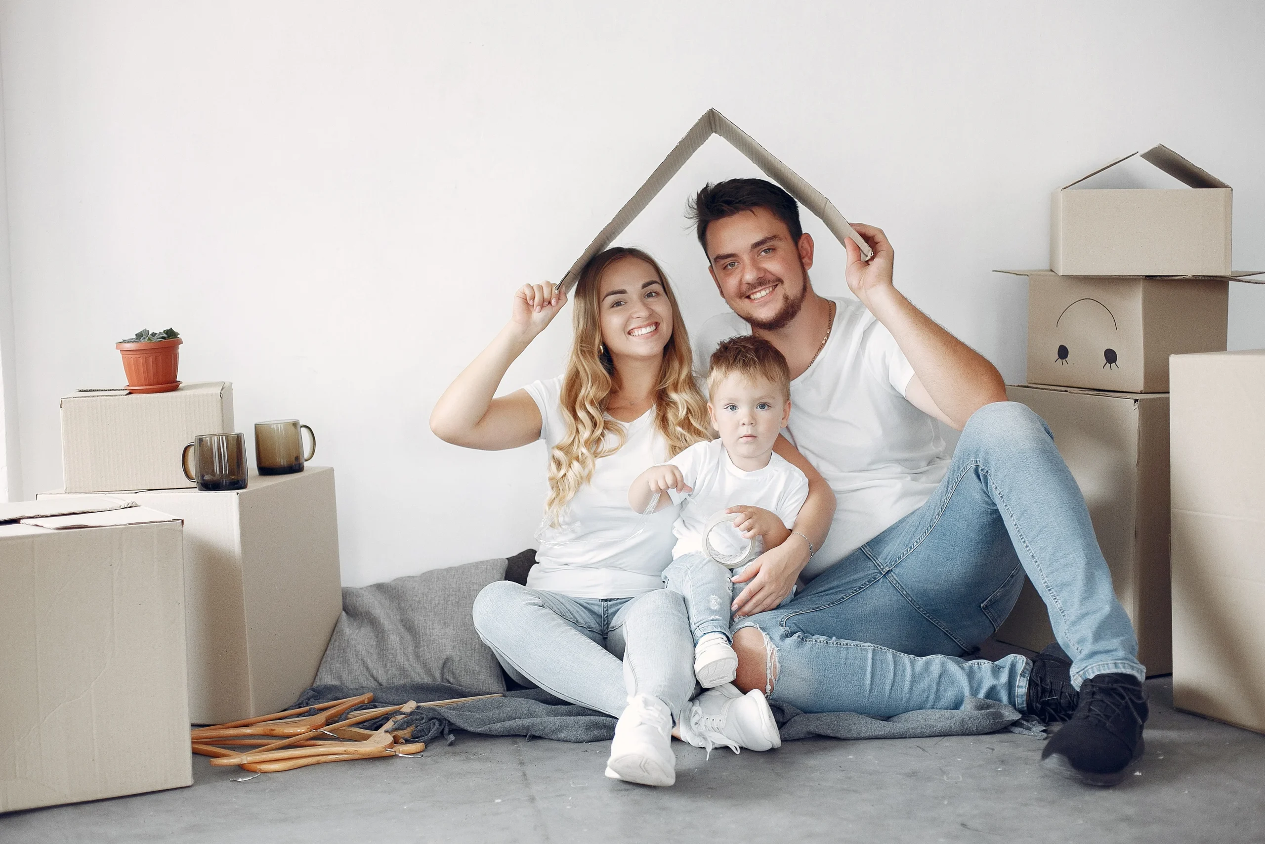family moving using boxes